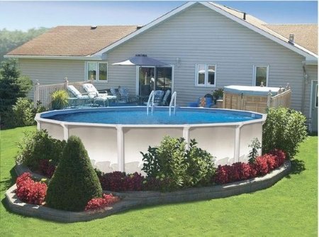 Above Ground Pool with House in the Backdrop