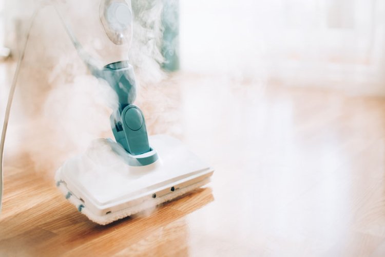 Steam Cleaner Mop on Wooden Floor